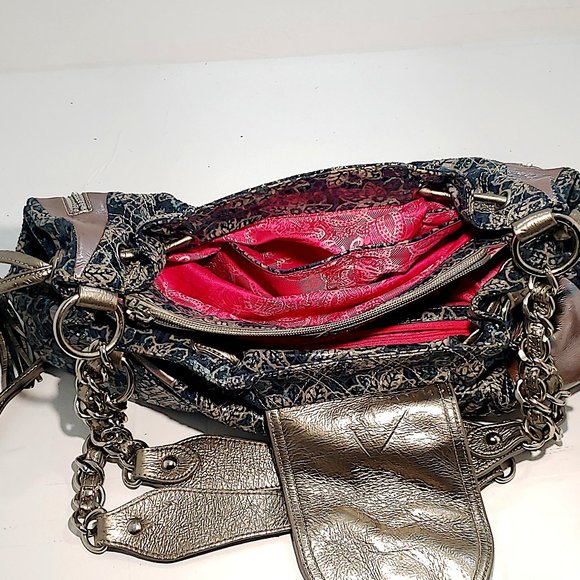 .114 SHOW Sharif Designed In New York Metallic Blue Green Sparkle Handbag - Picture 9 of 14